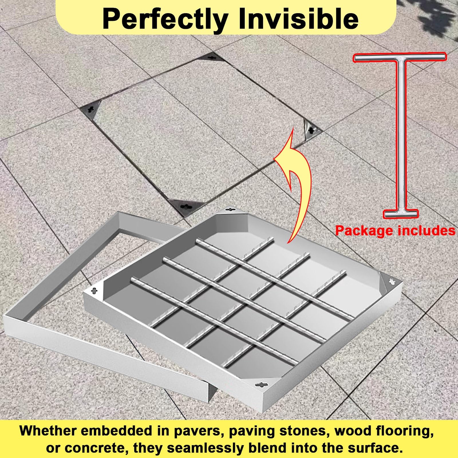 Tapa de Registro empotrada de Acero Inoxidable para losas de baldosas. Tapa Rectangular para Tanque séptico para Uso en Exteriores. Inspección de Aguas residuales y Drenaje Pluvial (6 x 8 PU