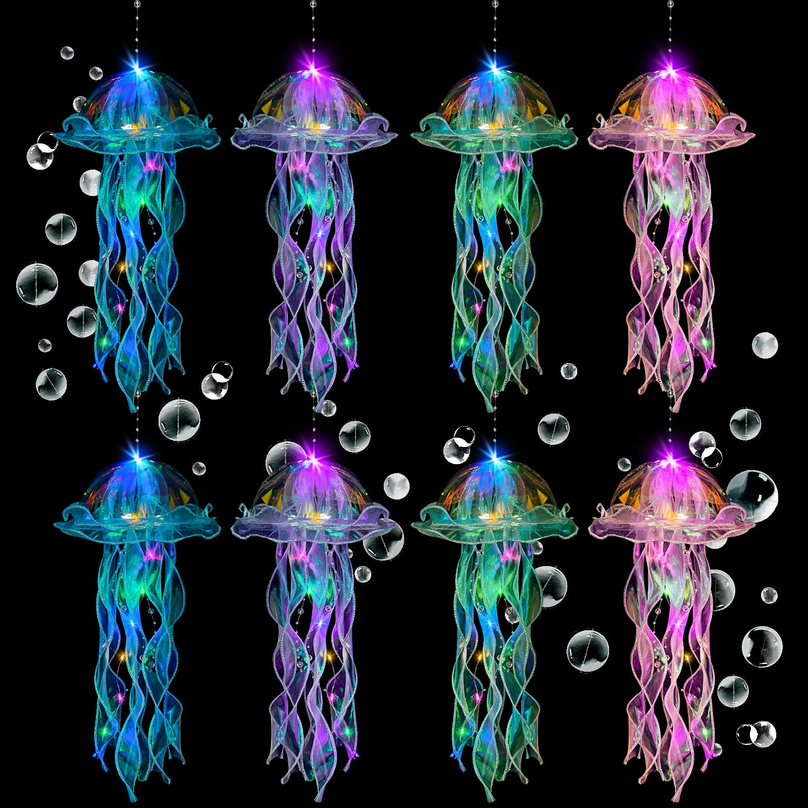 Jellyfish Decor, 8 Pcs Hanging Jellyfish Lanterns, Colorful Glitter Jelly Fish Decoration for Under The Sea Party Decorations Mermaid Theme Party Birthday Gifts for Women Girls Baby