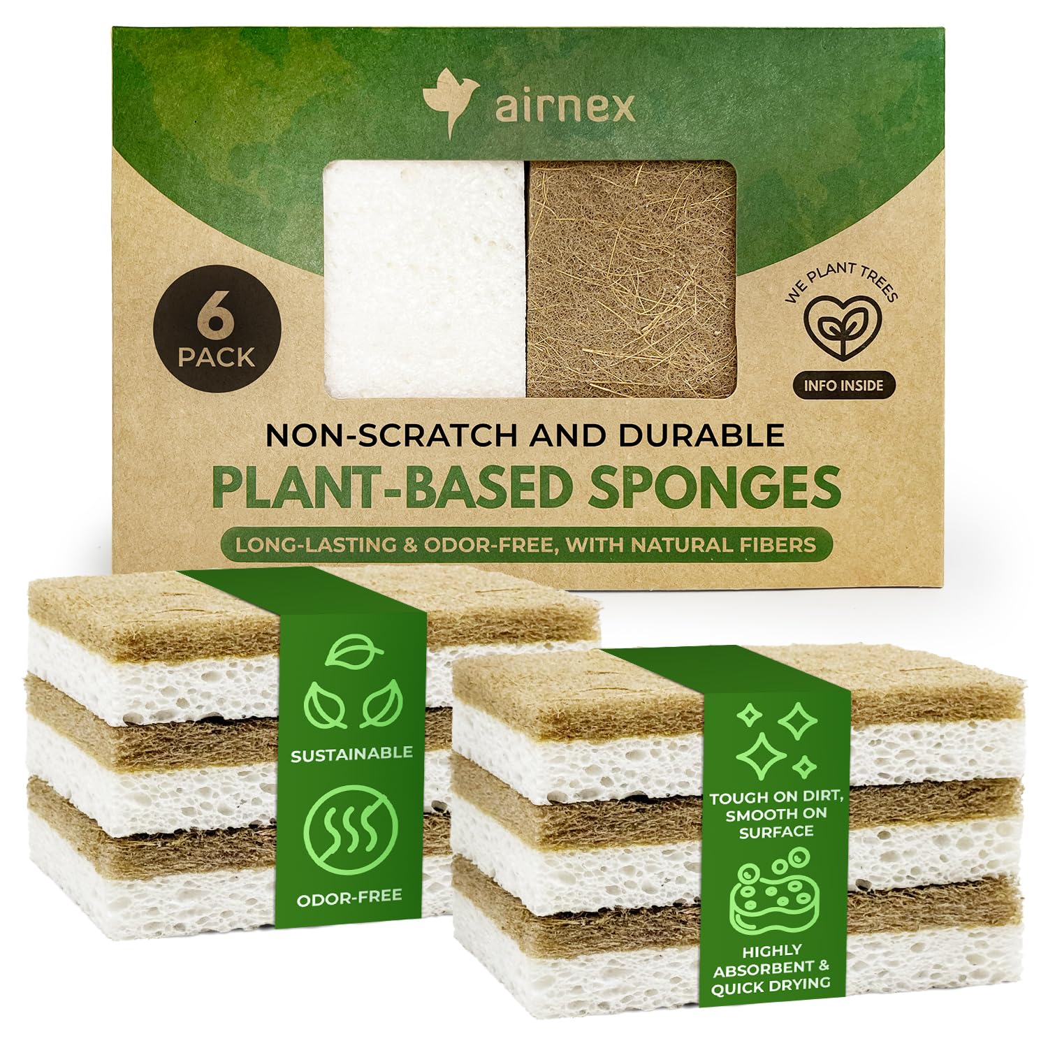 Amazon.com: AIRNEX Biodegradable Natural Kitchen Sponges Pack of 6