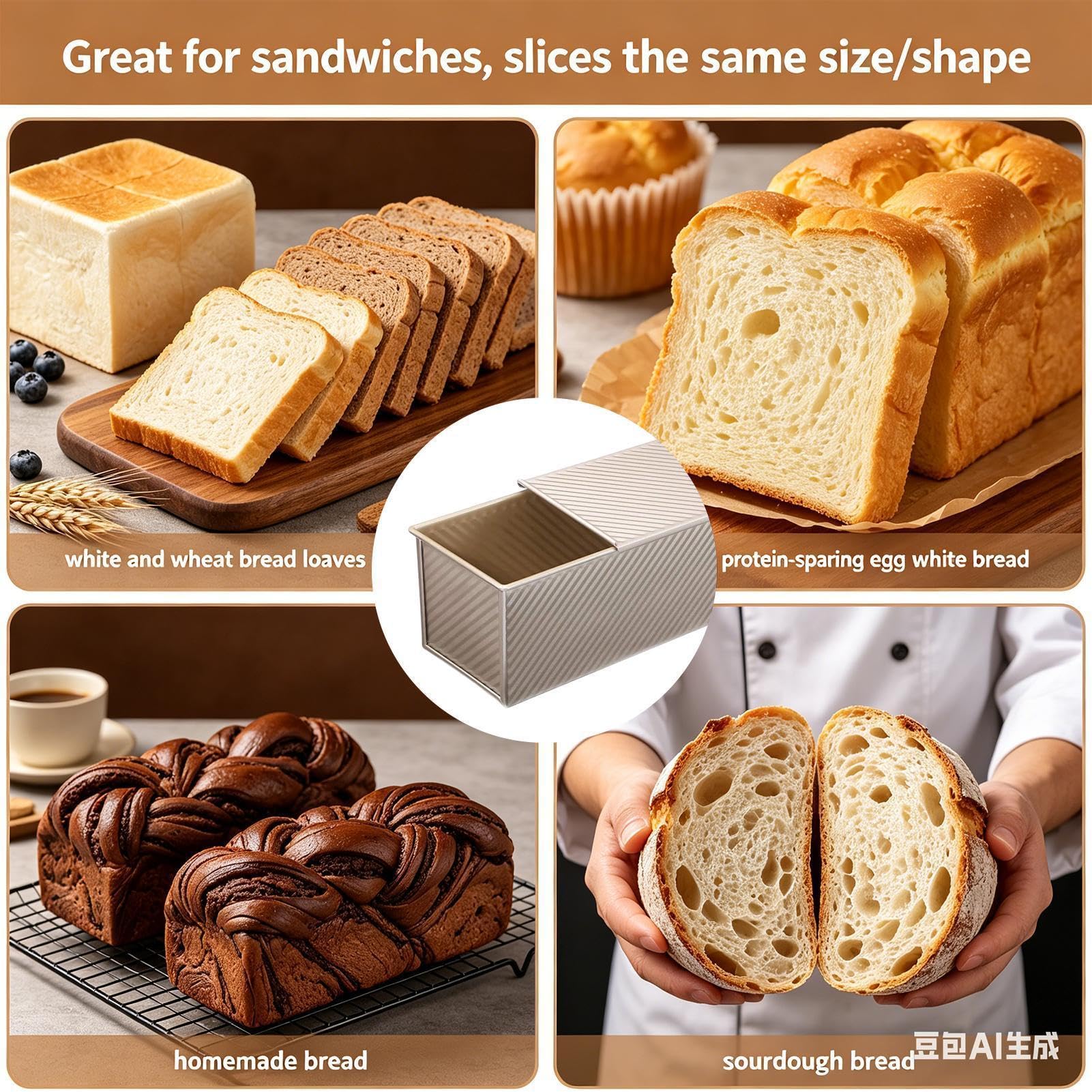 Molde Rectangular Para Pan Con Tapa Acero al Carbono Antiadherente | Molde Para Sandwich Y Pan De Molde Para El Hogar La Cocina El Restaurante La Panadería Y La