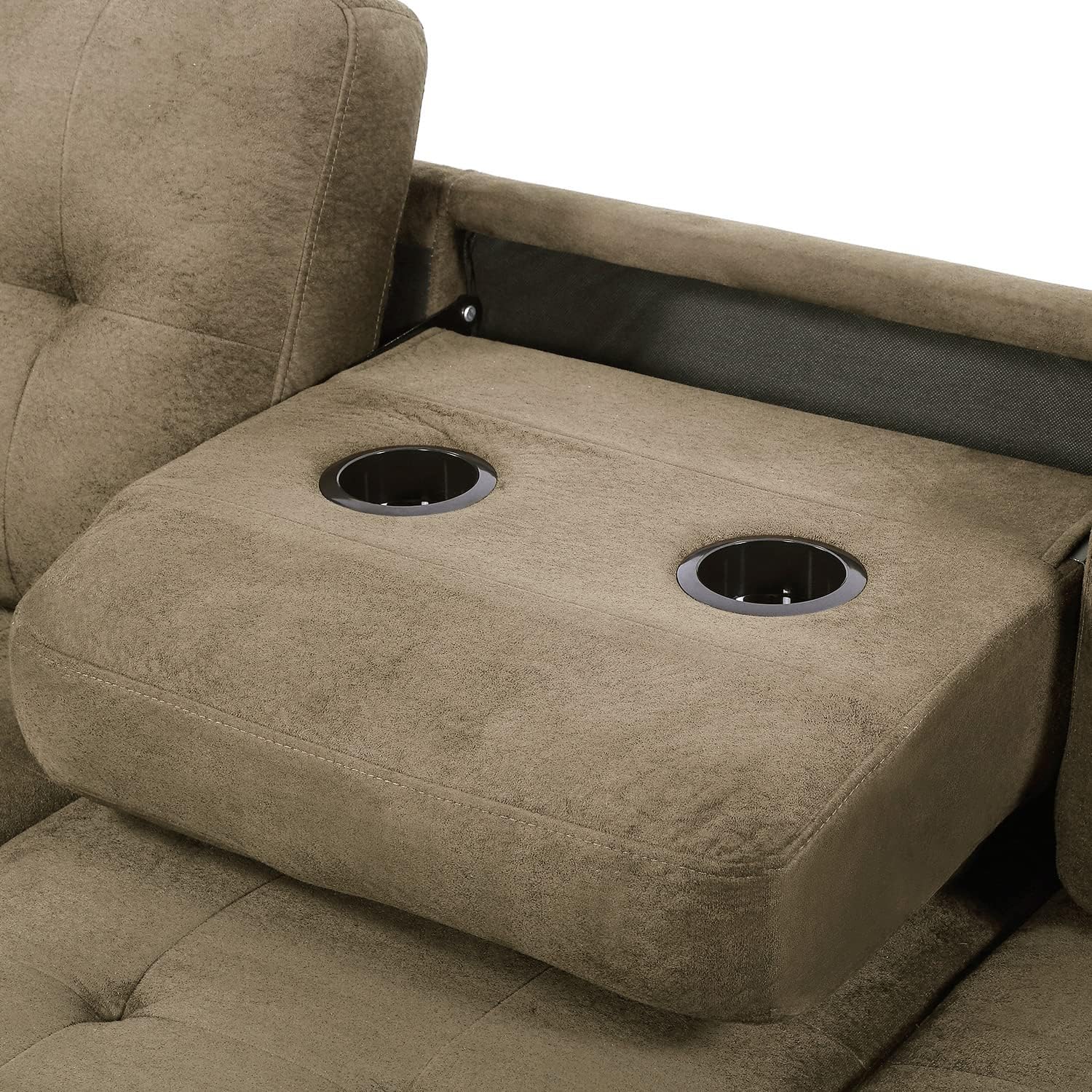 Sectional Sofa for Living Room Set, Sectional Sofa Bed, L Shaped Sofa Couch with Reversible Chaise Lounge Storage Ottoman and Cup Holders for Living Room Furniture (Yello Brown)