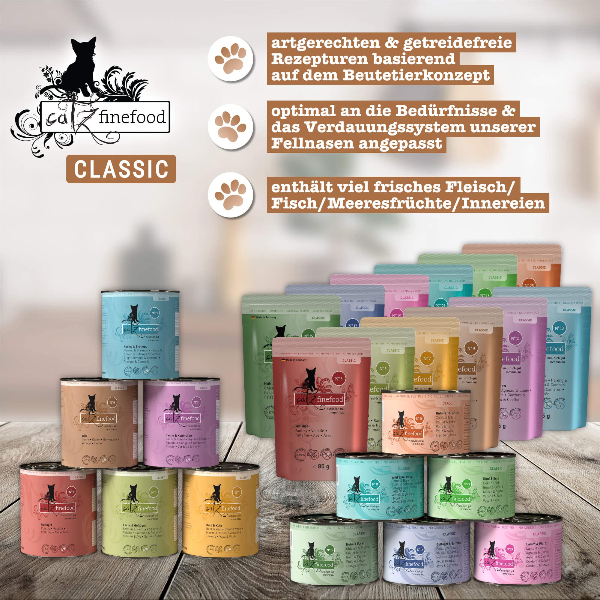 catz finefood N° 9 Wild delikatesowa karma dla kotów mokra, rafinowana z ziemniakami i żurawiną, 6 x 800 g puszek
