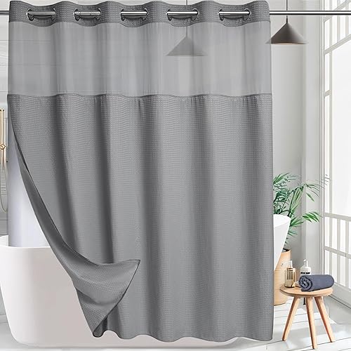 Miniatura 8 de Cortina de ducha bohemia en blanco y negro, tela de hotel a rayas negras, sin gancho, lavable a máquina con forro a presión para baño, bañera, spa,