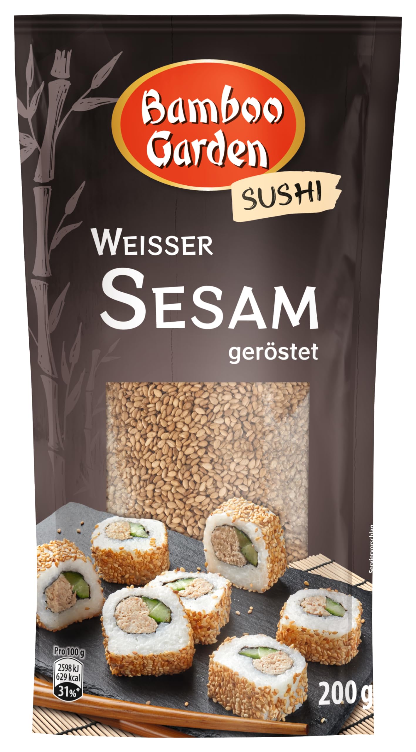 Bamboo Garden - Sesam weiß geröstet | 200 g im Beutel | Ideales Topping für gebratene Nudeln oder Sushi