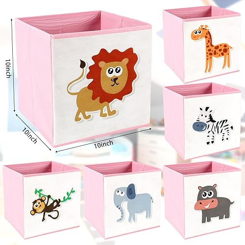 Miniatura 2 de Berlune Caja de almacenamiento plegable de 6 piezas de cubo de animales de 10 x 10 pulgadas, cestas de cubo de tela no tejida y cartón para niños,