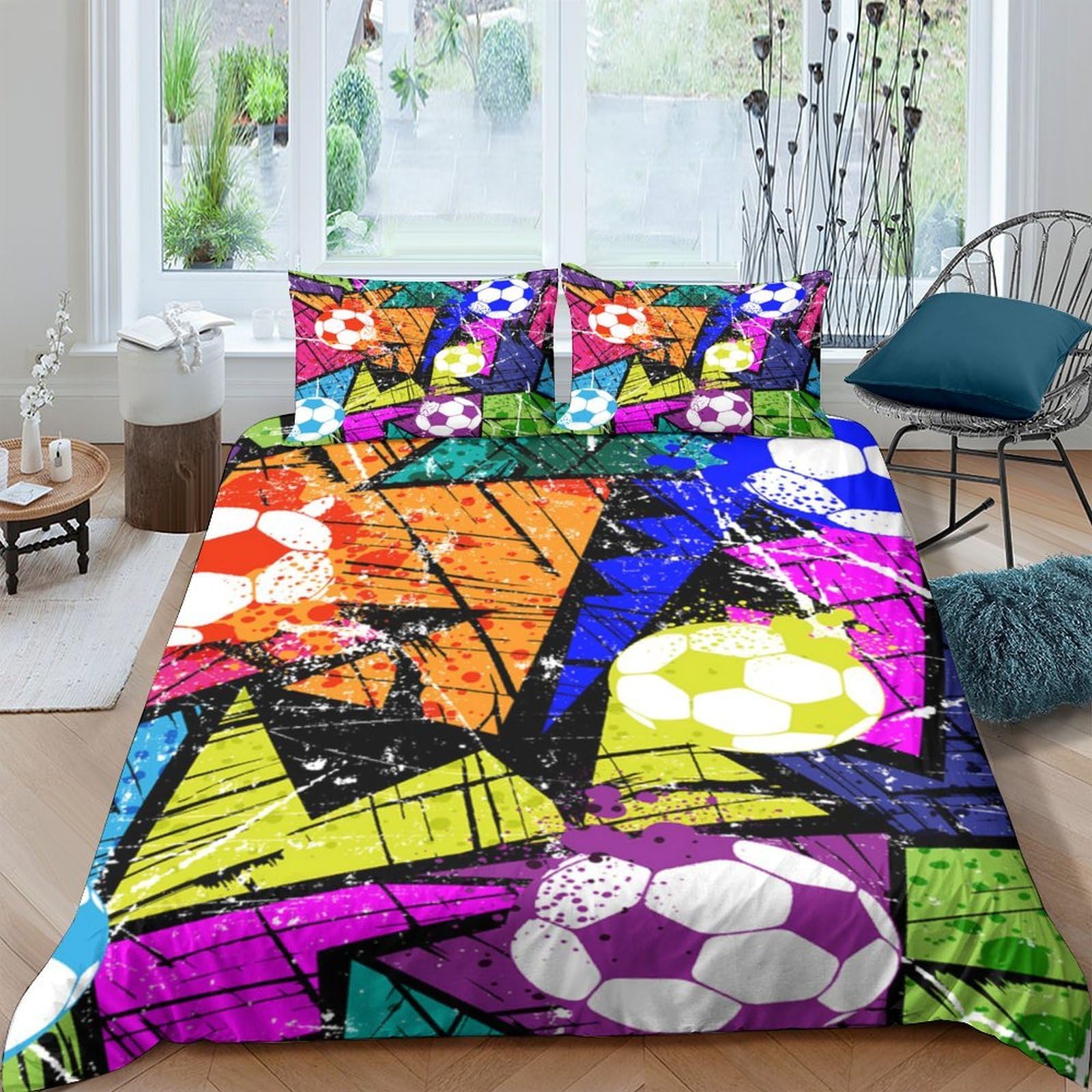Ctjqhvkz Style-6 3D Printed Colorful Soccer Ball Fitted Sheet Microfiber Soft Breathable Geometric Mattress Cover For Bedroom Dorm Decor Single（135X200cm）