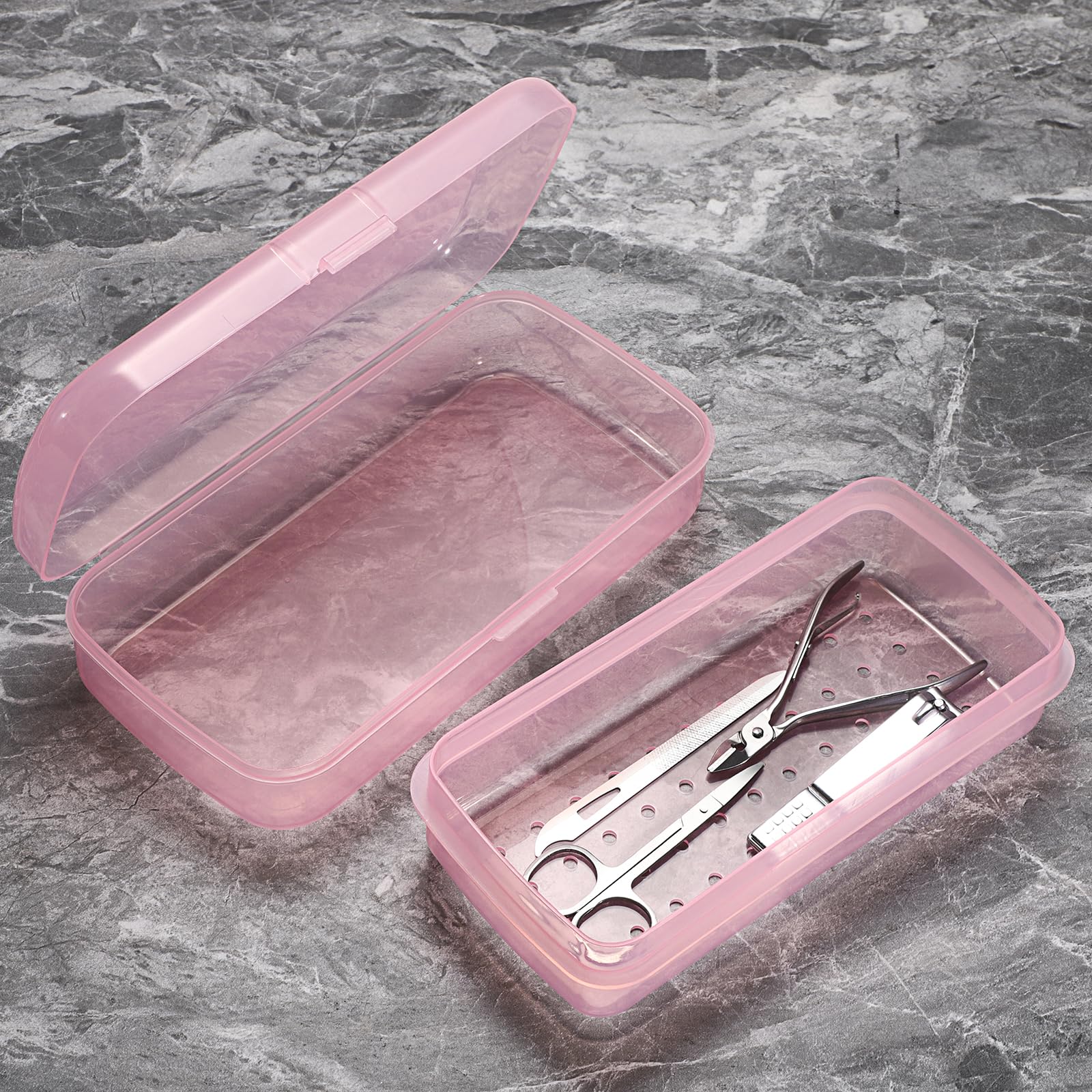 Nagelkunst-Werkzeug, Sterilisator-Tablett für Nagelhaarschneider, Maniküre, Nagelkunst-Werkzeug, transparent rosa