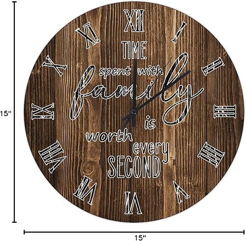 Miniatura 16 de UFunhome Reloj de pared de madera con cita familiar, el tiempo que pasa con la familia vale la pena cada segundo, reloj colgante redondo, funciona