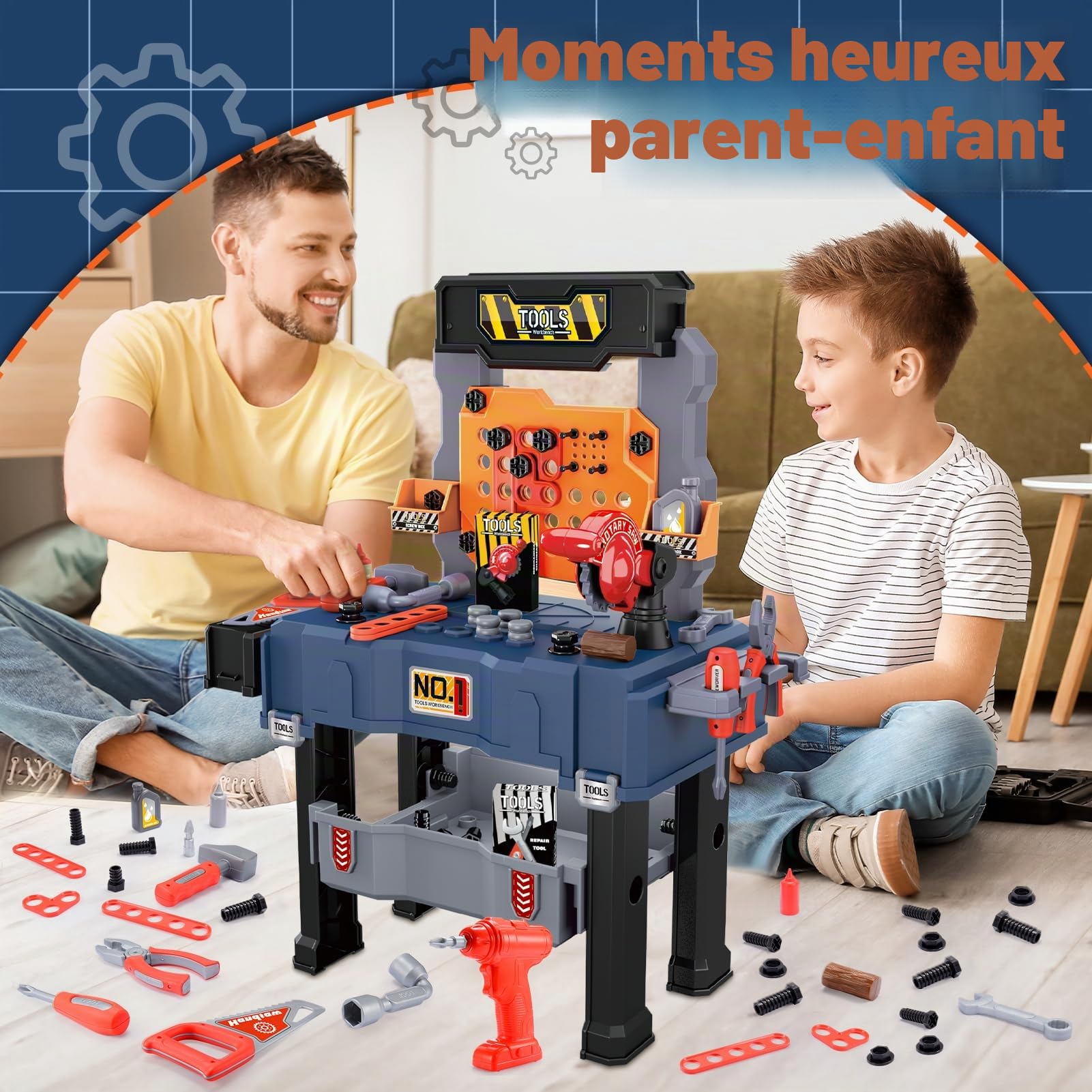 Banc de travail pour enfants - Kit d'apprentissage - Banc à outils pliable - Jouet pour enfants de 3 à 6 ans - Jouet réaliste