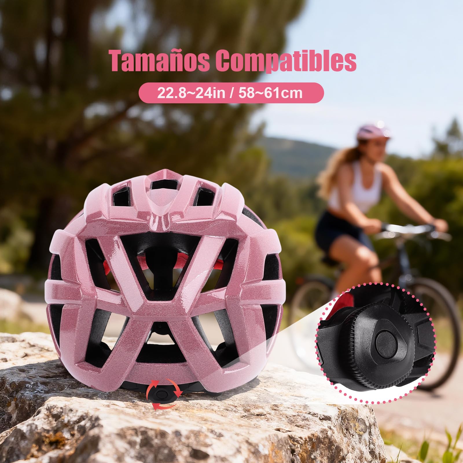 Casco de bicicleta unisex para adultos, PC+EPS con malla de protección contra insectos y parasol desmontable, transpirable y ligero, 58 – 61 cm para bicicleta de carretera, bicicleta de montaña