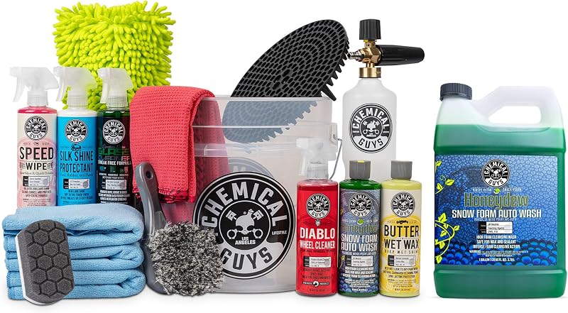 Kit de Limpeza Automotiva Chemical Guys HOL169 com 16 Peças, Canhão de Espuma, Balde e 6 Produtos de 473 mL