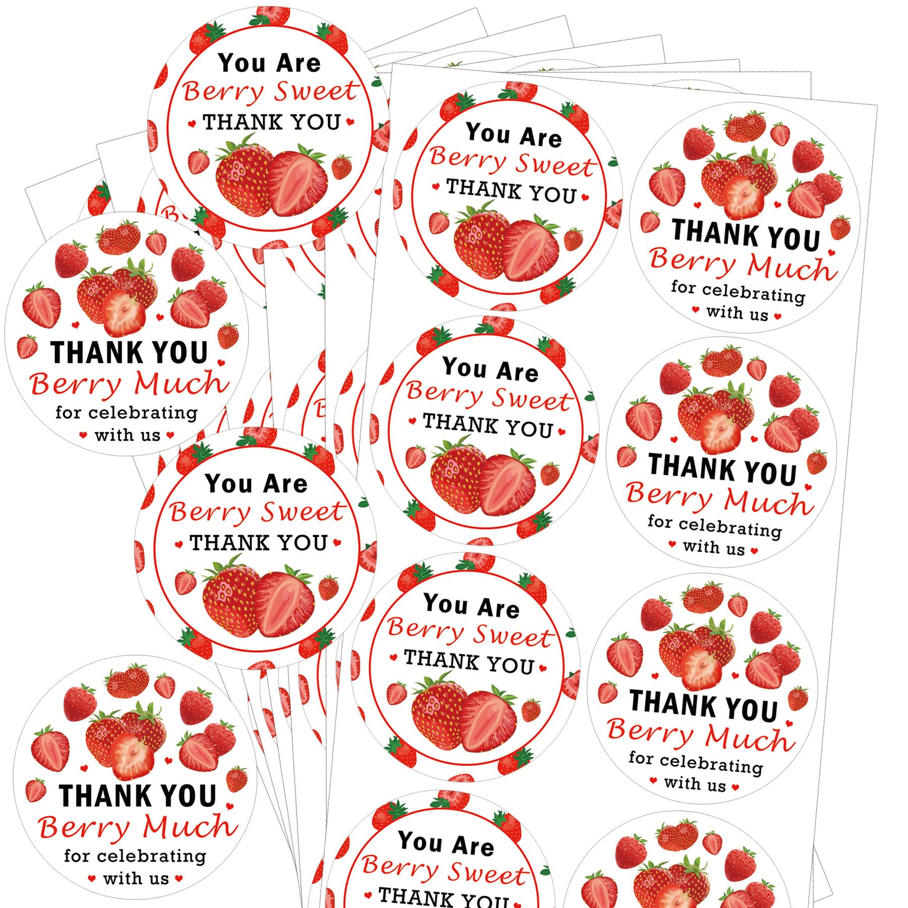 Strawberry Thank You Berry Much for Coming Sticker 2 inch Sweet Strawberry Thank You for Celebrating with Us Gift Presents Labels for Birthday Party Favor Baby Shower 120pcs (White, 1.5 inch)