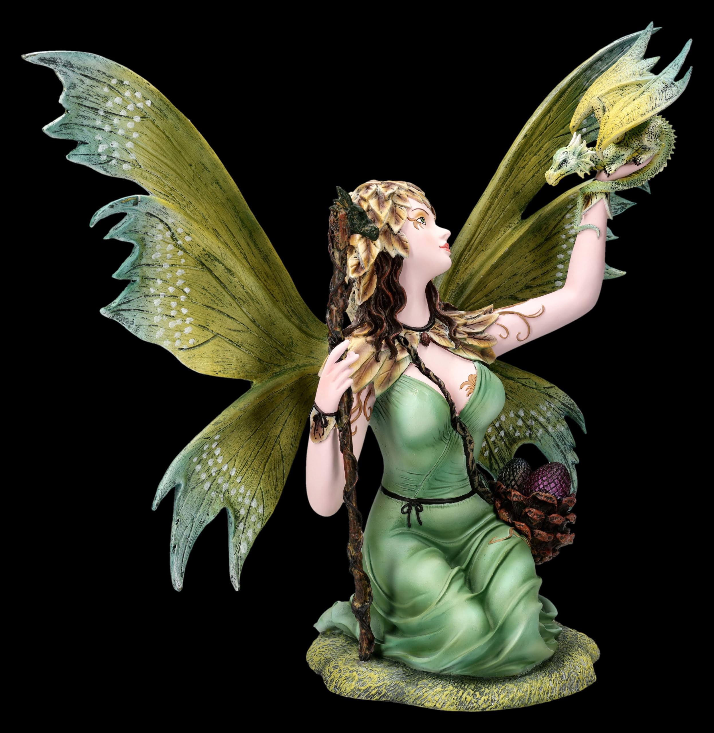Figuren Shop GmbH Elfenfigur – Elarwen, Naturfee mit Drachen – handbemalte Fantasy-Deko (34,5 cm) – Tales of Aurelion Collection – Geschenkidee für Natur- & Fantasy-Fans