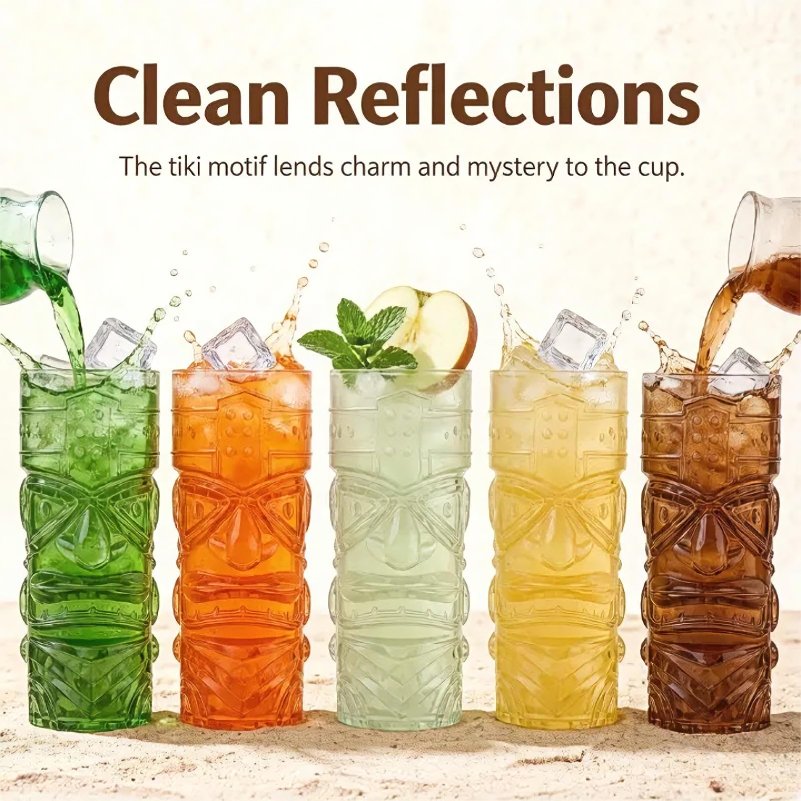 Okllen Paquete de 8 vasos Tiki de plástico, tazas de cóctel Tiki transparentes de 16 onzas, vasos elegantes y trapicales para beber para bar moderno, fiesta hawaiana, suministros de fiesta Luau