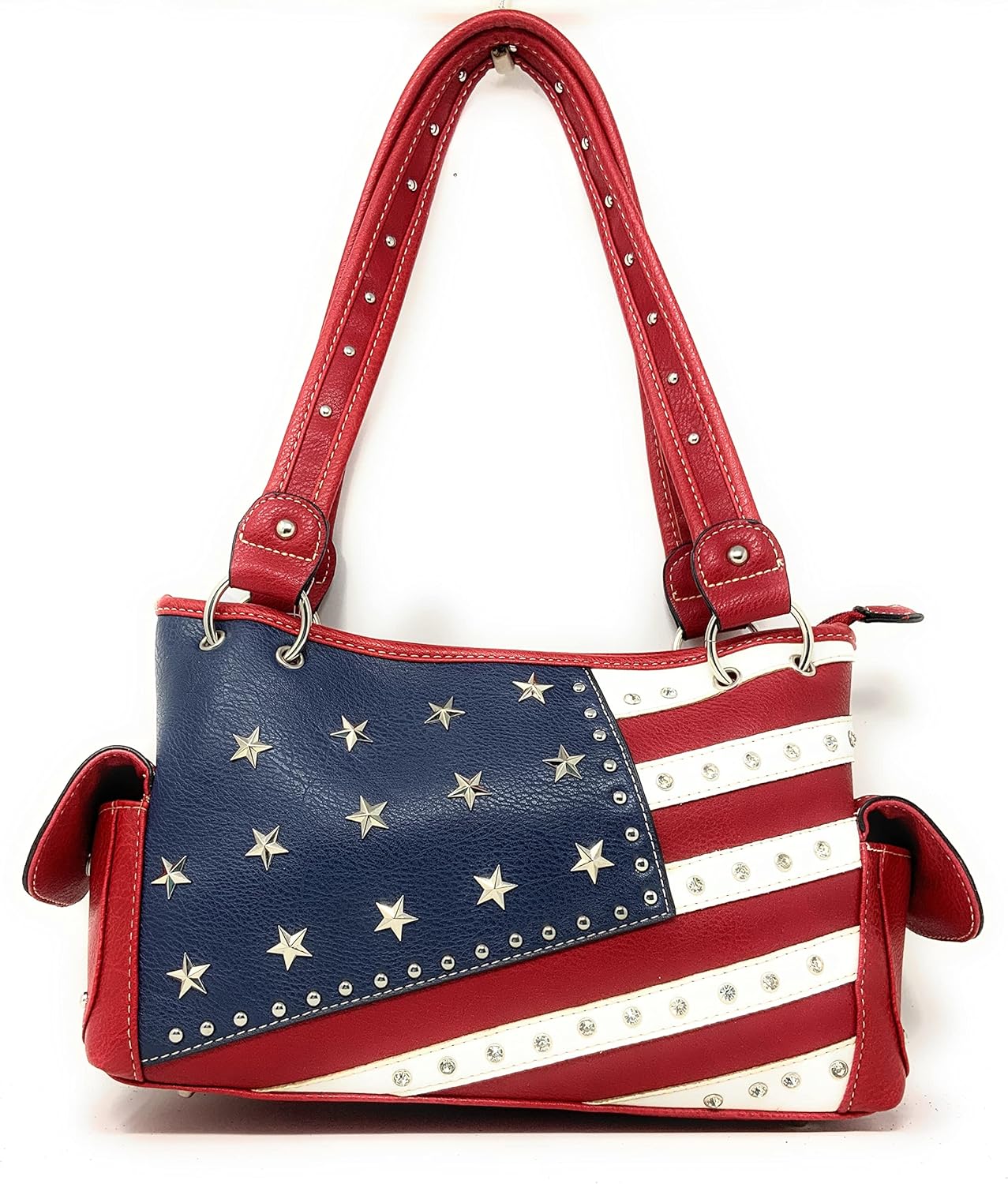 Texas West American Flag Rhinestone Women's Handbags Purse Wallet Set in Multi-Color