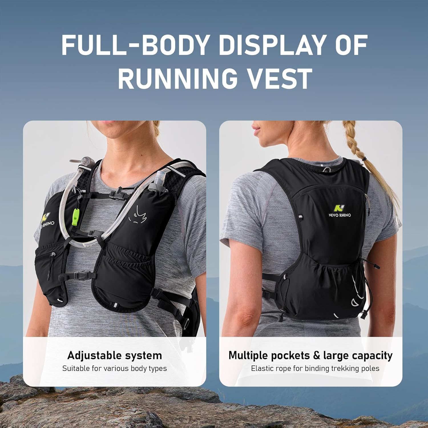 Running Vest with Water Bladder 1.5 Liter, Small Hydration Water Vest, Lightweight Hydration Pack Multi-Pocket 11x - for Hiking Race Trail Marathon for Women Men - Image 3