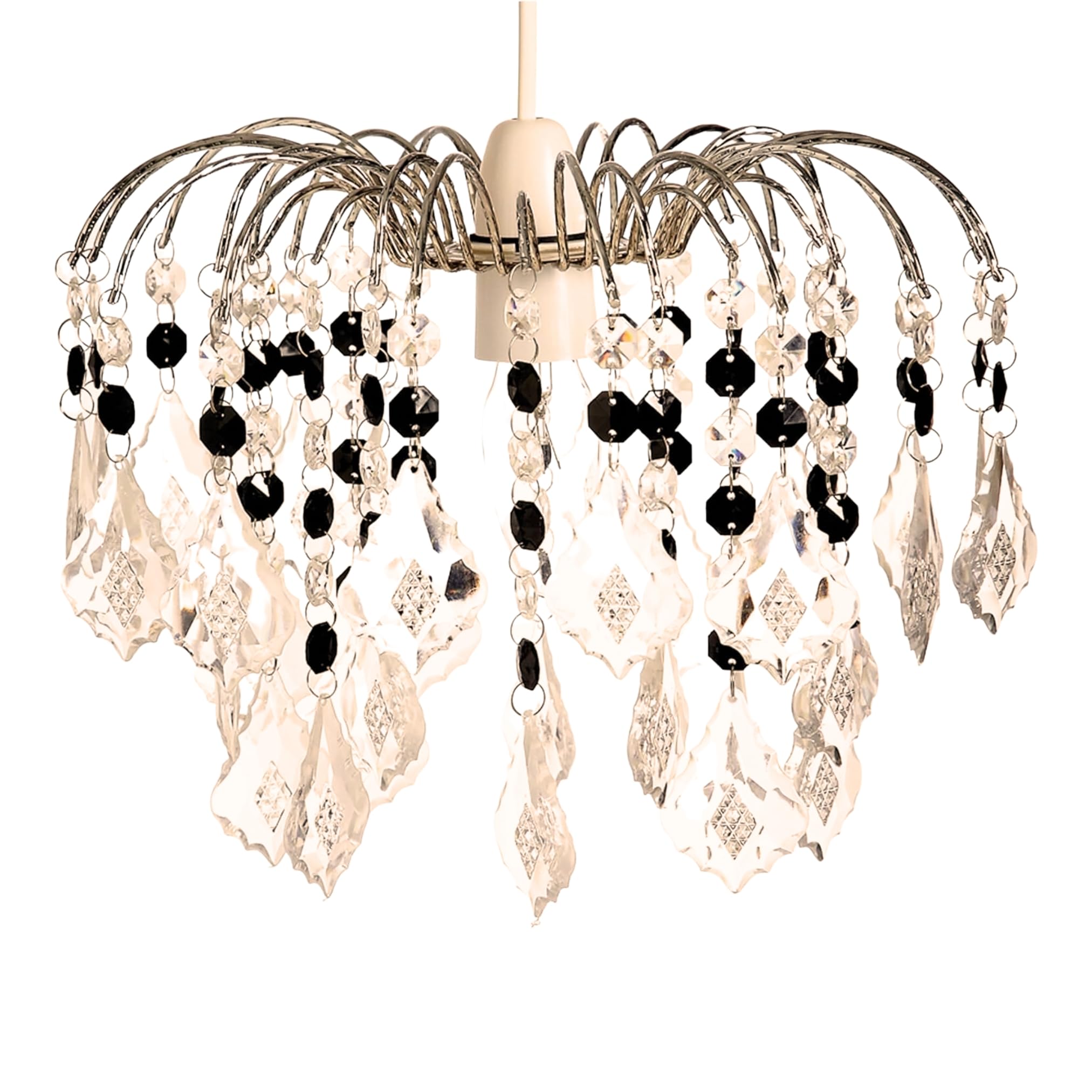 Loxton Lighting - Chrome Crystal Effect Lamp-Shade Pendant Light - for Bedrooms, Living Rooms, Hallways and More - Black Drop