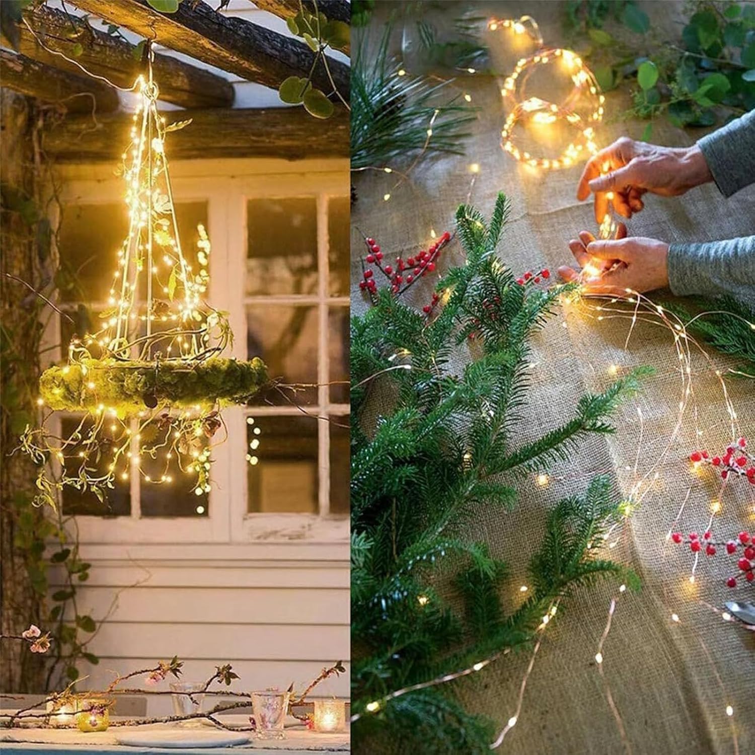 Guirlande Lumineuse Sapin Noël 1M 100 Led Lumières De Noël Alimenté, 8 Modes Lumineux Cascade De