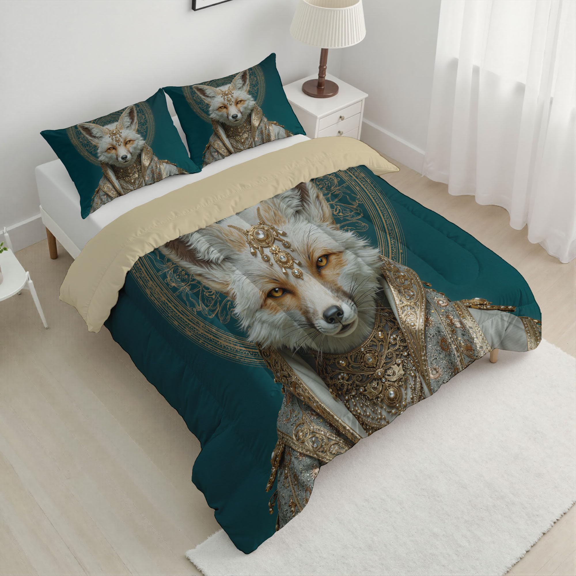 Trapunta Letto Singolo 4 Stagioni Piumone per Bambini, Personificazione Volpe Leggero Astratto Onirico Animale Set di Biancheria da Letto 140x200cm con 1 Federe,Piumino Lavabile In Lavatrice