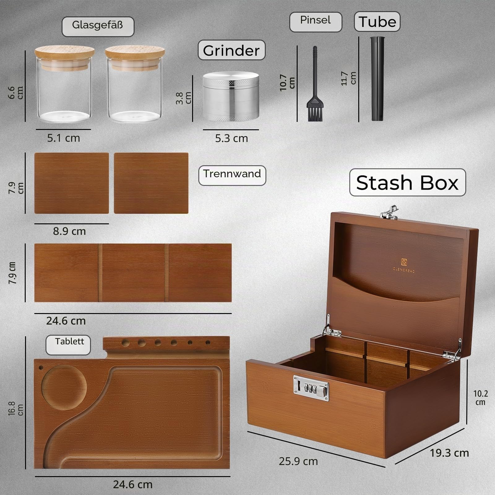 GLENCREAG Geruchsneutrale Bambus-Aufbewahrungsbox mit Rolltablett, Schloss