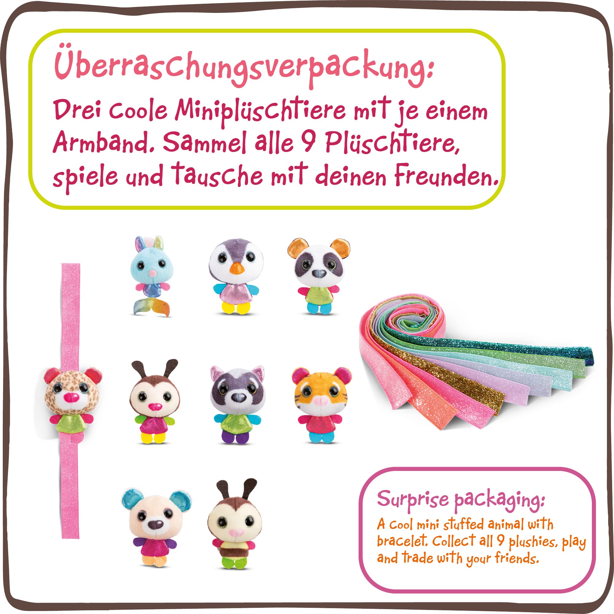 NICI Sweetydoos Édition Paillettes - Mini Peluches Surprises Avec Bracelet UV - 9 Figurines à Collectionner & Échanger