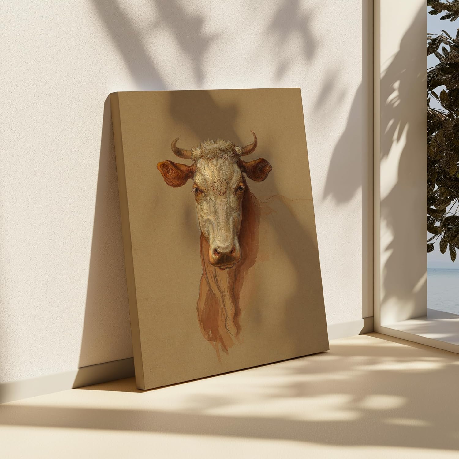Poster Master Vintage Cow Print - Retro Ox Canvas - Wild West Art - Gift for Men & Women - Western Art - Minimal Rustic Wall Design - Decor for Living Room or Farmhouse - 8x10 STRETCHED Canvas