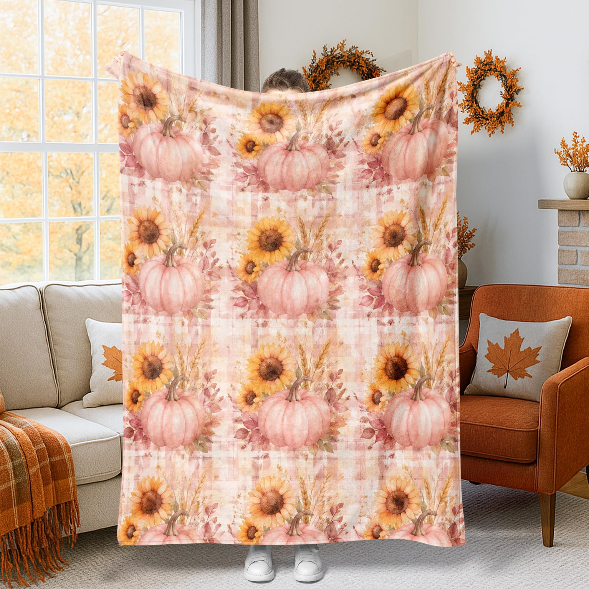 Couverture citrouilles d'automne orange 152,4 cm plaid pelucheux lit et canapé
