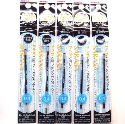 Zebra NJK-0.4 Recambio de tinta negra (RNJK4-BK), 0.016 in, para Sarasa Multi, × 5 paquetestotal 5 piezas (importación de Japón) Paquete original de