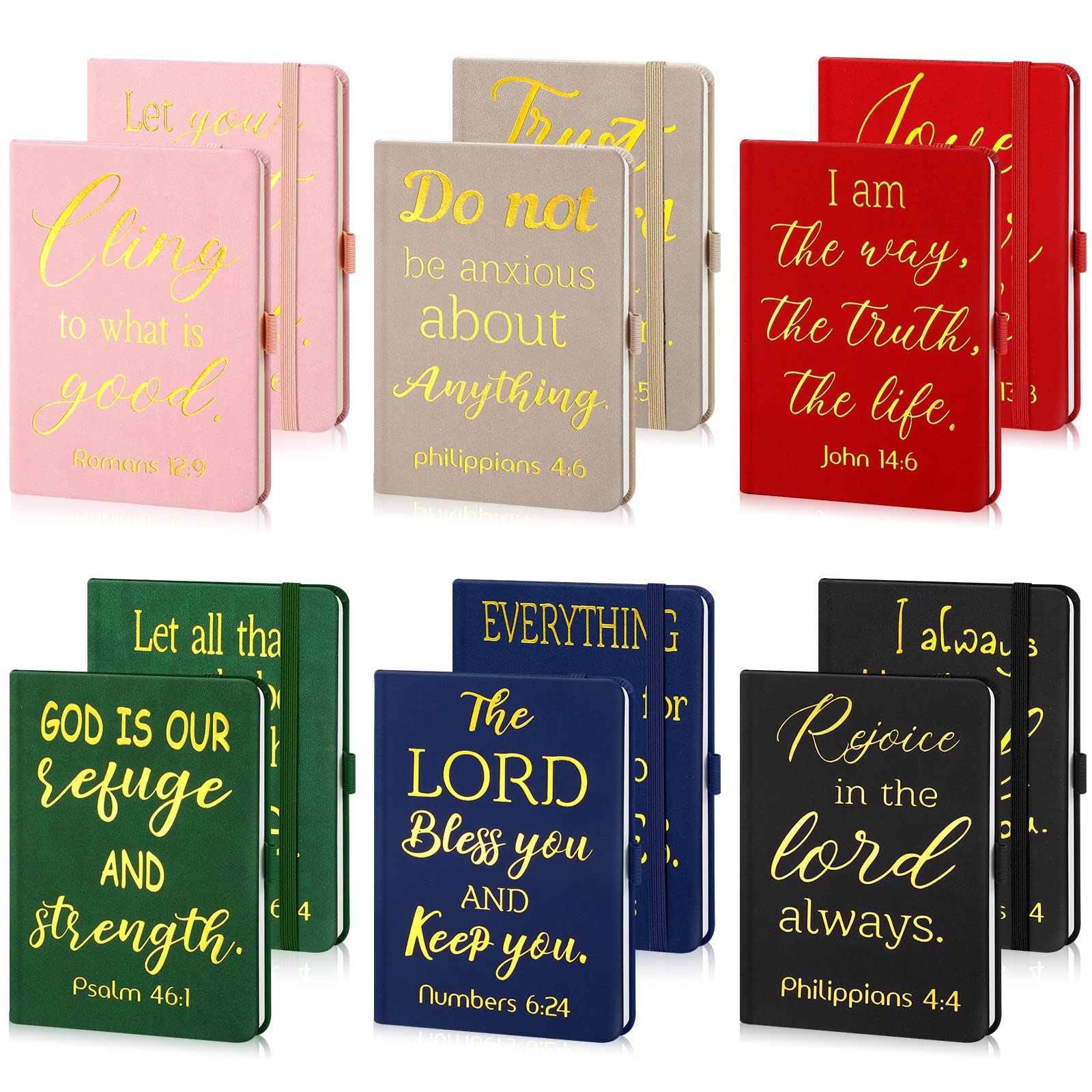12 Pcs Gold Foil Bible Verse Journal Notebooks A6 Hardcover Sheepskin Notebook Small Pocket Inspirational Notepads with Pen Holder, Christian Religious Gift Bulk for Women Men(5.7 x 4.1 inch)