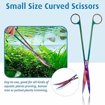 hygger 6-in-1 Long Aquarium Aquascaping Tools Kit, Color Stainless Steel Premium Aquatic Plant Tweezers Scissors Spatula Kit with 1 Tool Holder and 1 Cleaning Cloth, for Fish Tank Starters
