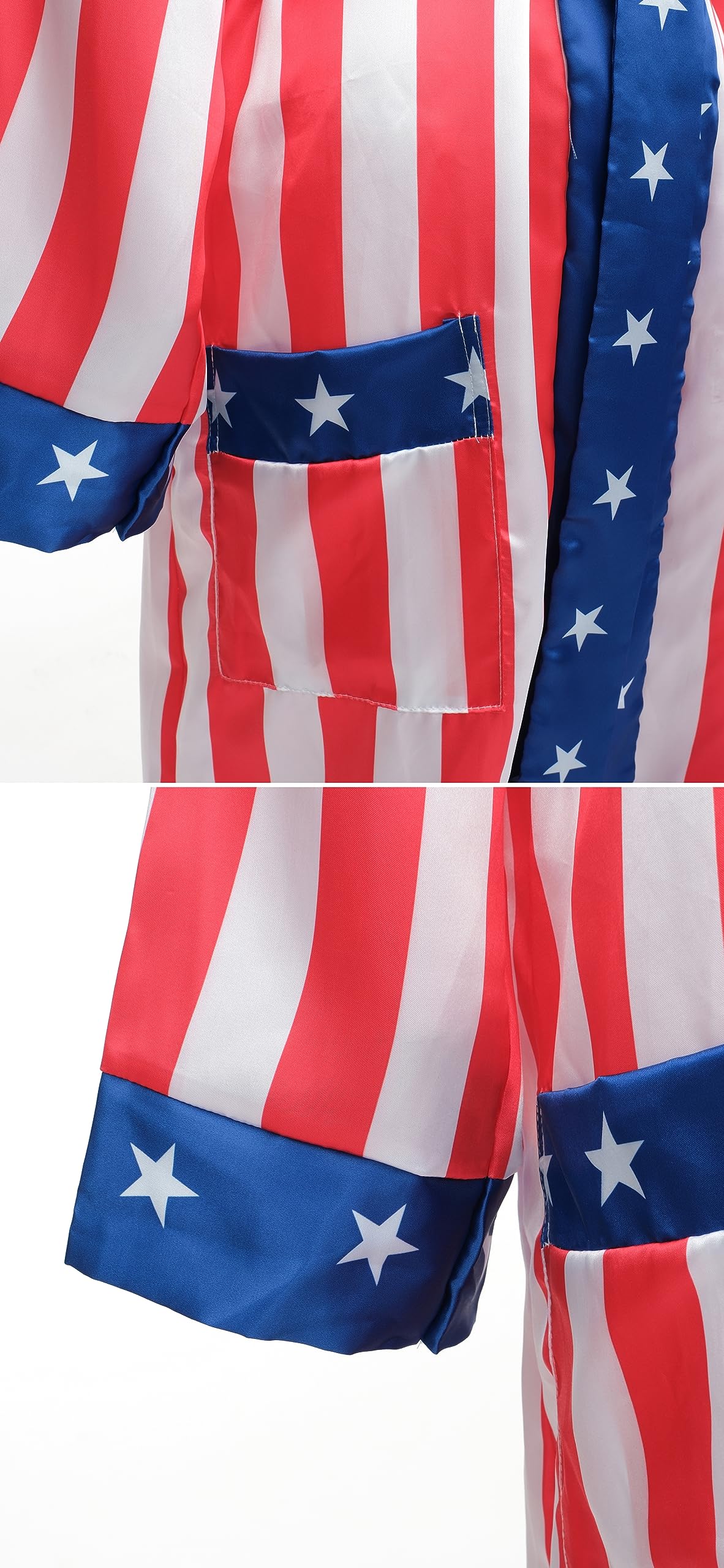 Costume da boxe con bandiera americana, da uomo e donna, Rocky Balboa, costume da adulto, boxer in raso, pantaloncini, cintura, guantoni da boxe