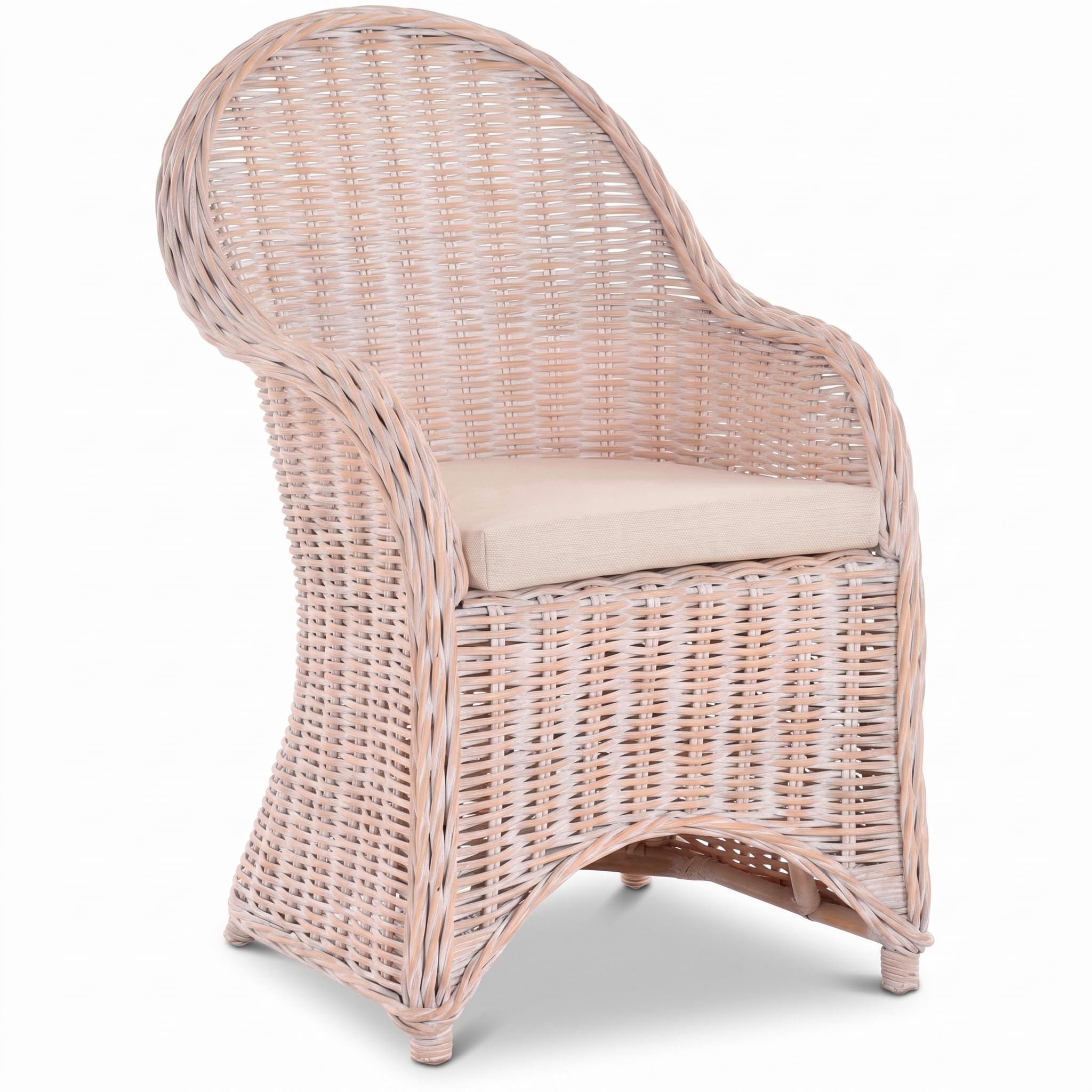Korb-Outlet Modern Dining Room Wicker Chair with Armrest - Antique White Rattan โ image 1