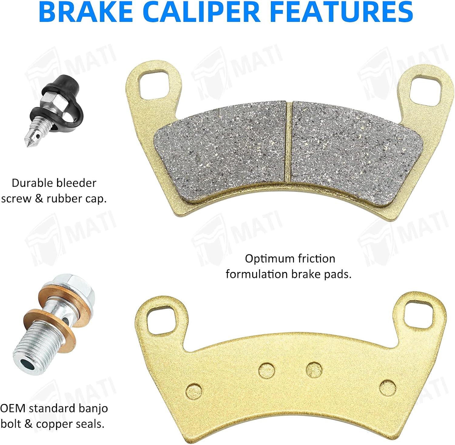 M MATI Front Left Right Brake Caliper Set with Pads without Mounting Bracket for Polaris MVRS 700 800 4X4 Ranger 500 2X4/4X4 570 CREW 570 Full Size 700 LSV 2010-2012 GEM EM1400 1912123 1912124