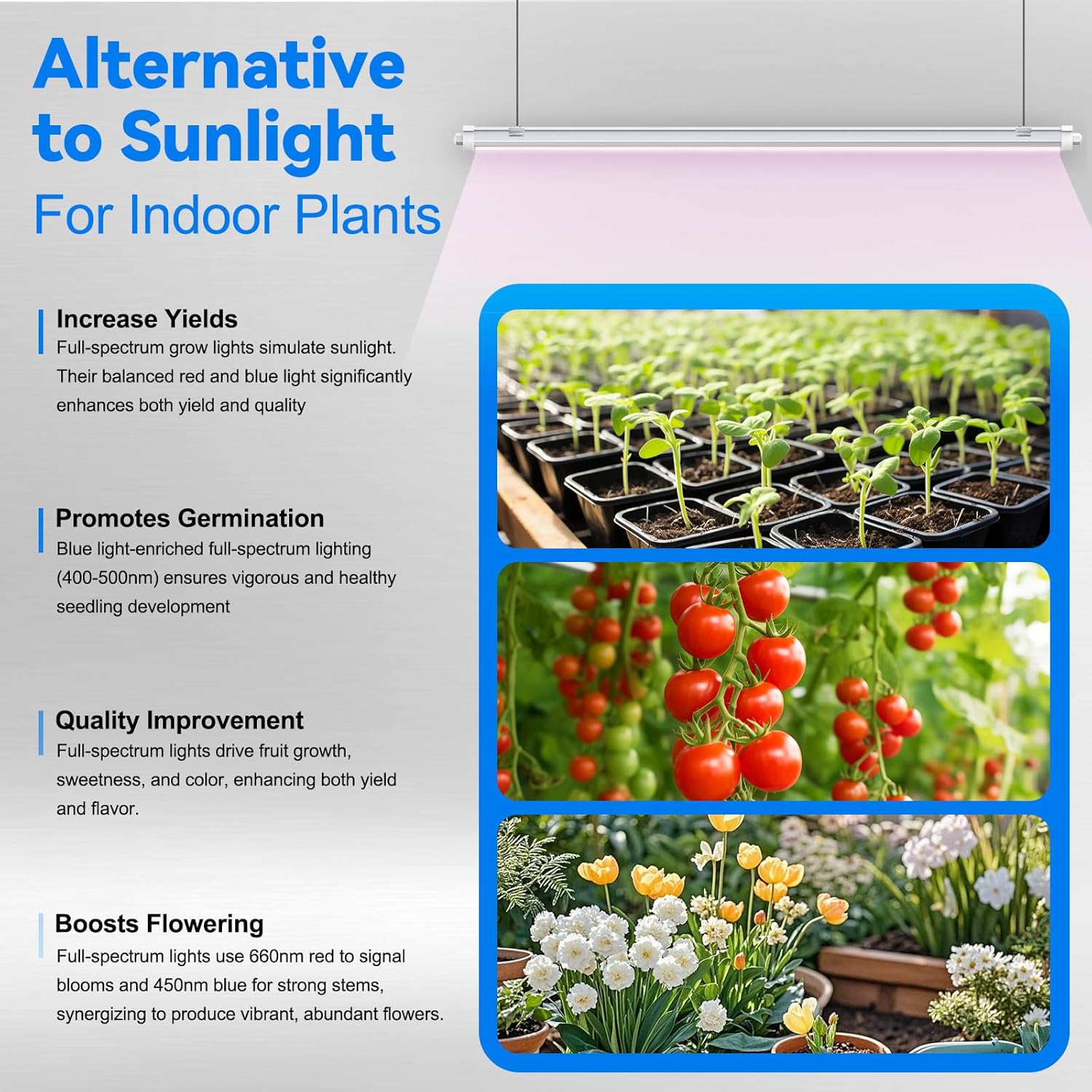 JESLED Waterproof Plant Grow Lights, 3FT Full Spectrum Grow Light, 72W(2 X 36W,450W Equiv), Linkable Led Grow Light Strip for Greenhouse, Plant Shelves, Plug and Play, Pinkish White, 2-Pack