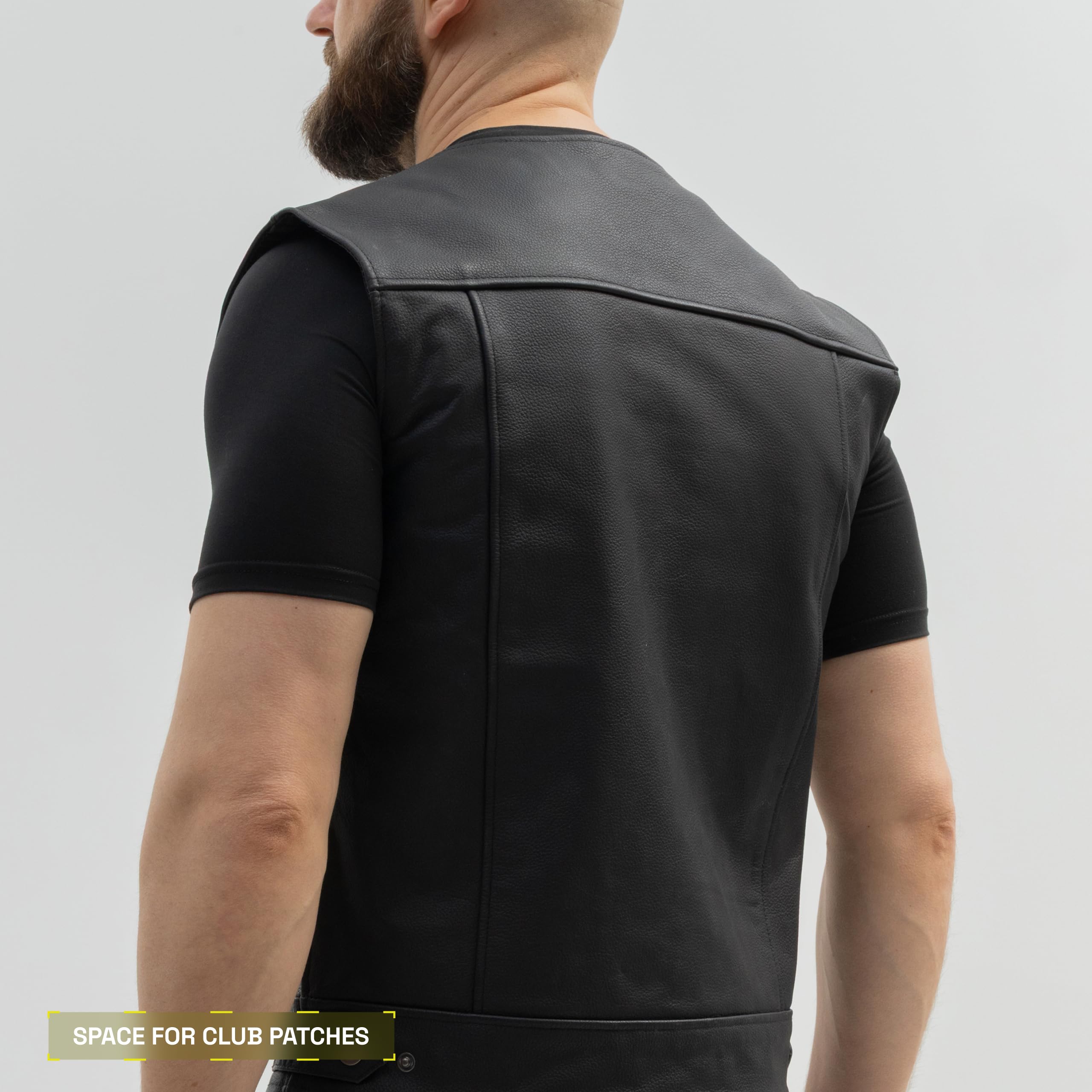 BROGER Blade Gilet da moto Uomo | Pelle | Spazio per stemmi e distintivi del club | Cerniera centrale | 6 tasche | Taglie fino alla 10XL