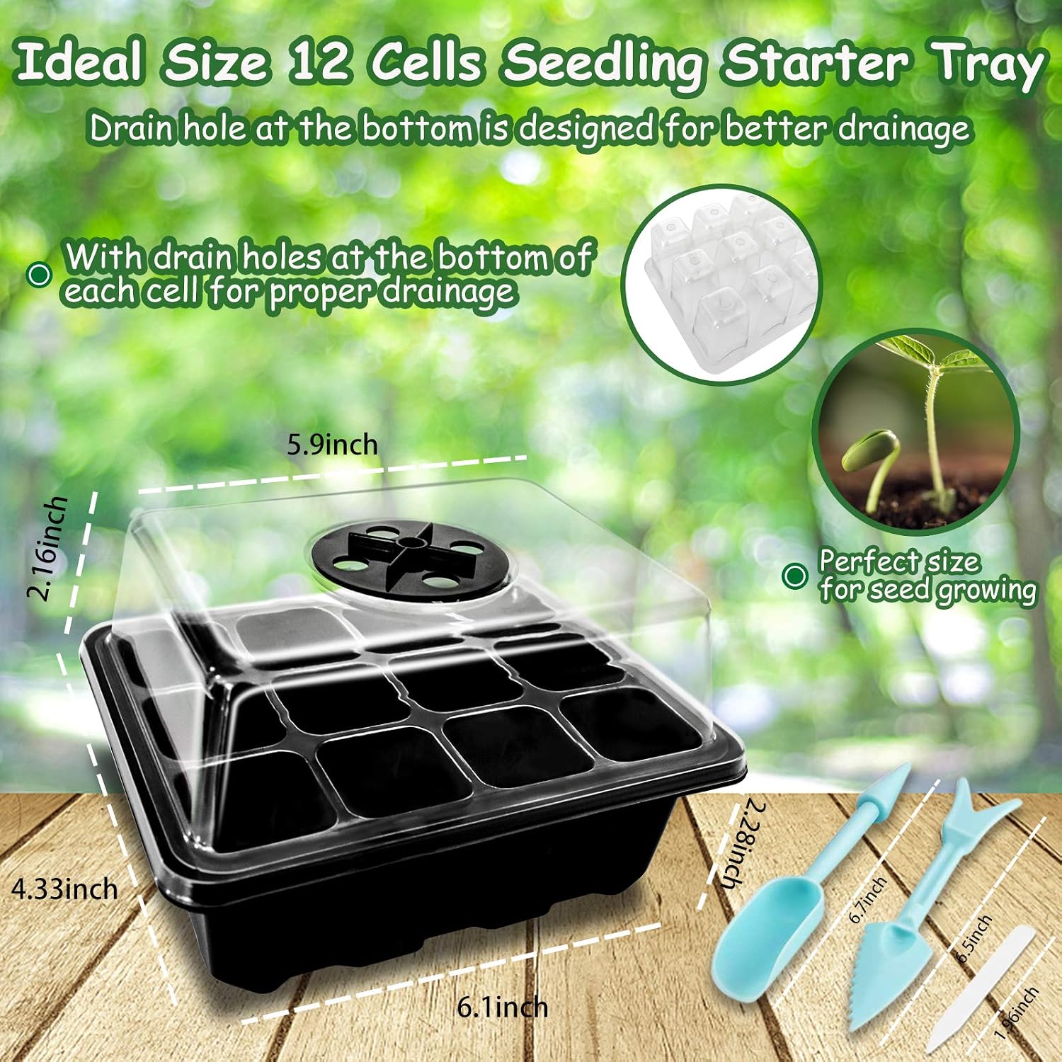 Legigo 20 Pack Seed Trays Seedling Starter Tray, 240 Cells Plant Germination Tray with Humidity Dome and Tray Base for Seeds Starting(12 Cells Per Tray), Black
