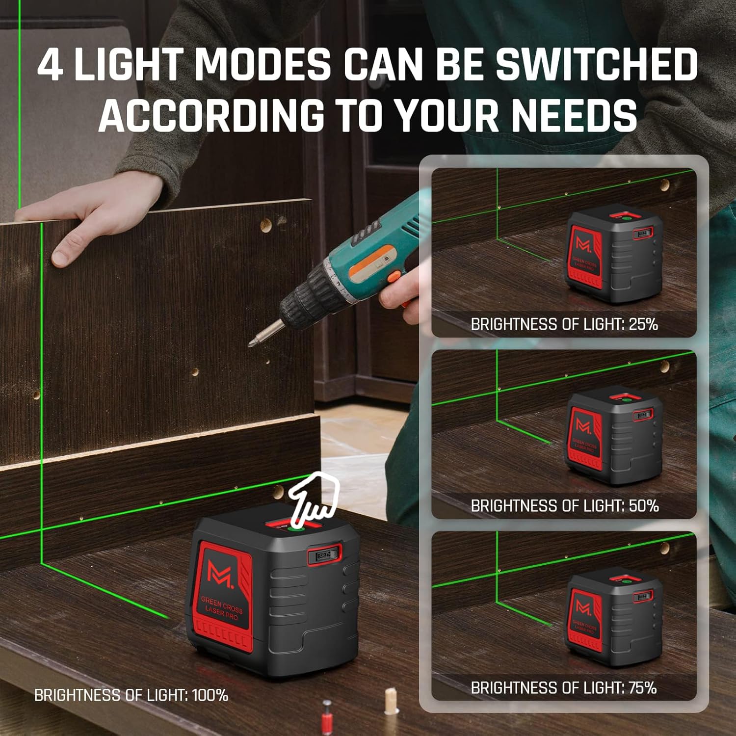 Laser Level 100Ft Self Leveling Green Cross Line, 2-Line Laser Level with Tripod & Rechargeable Lithium Battery, Indoor for Picture Hanging Tile DIY Construction