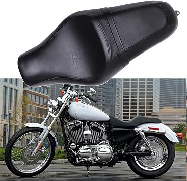 DREAMIZER Motorcycle Seat Driver Passenger Low Profile Two Up Leather Seat Compatible with Sportster Iron XL 883 1200 48 72 Chopper Bobber Cafe Racer Custom - Black,Glossy