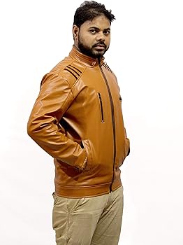 Buy ZA Fashion Men's Faux Leather Self Design Jacket (Golden, XL
