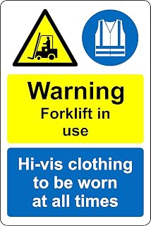 Warning forklift in use, high vis clothing to be worn at all times Safety sign - 1.2mm Rigid plastic 300mm x 200mm
