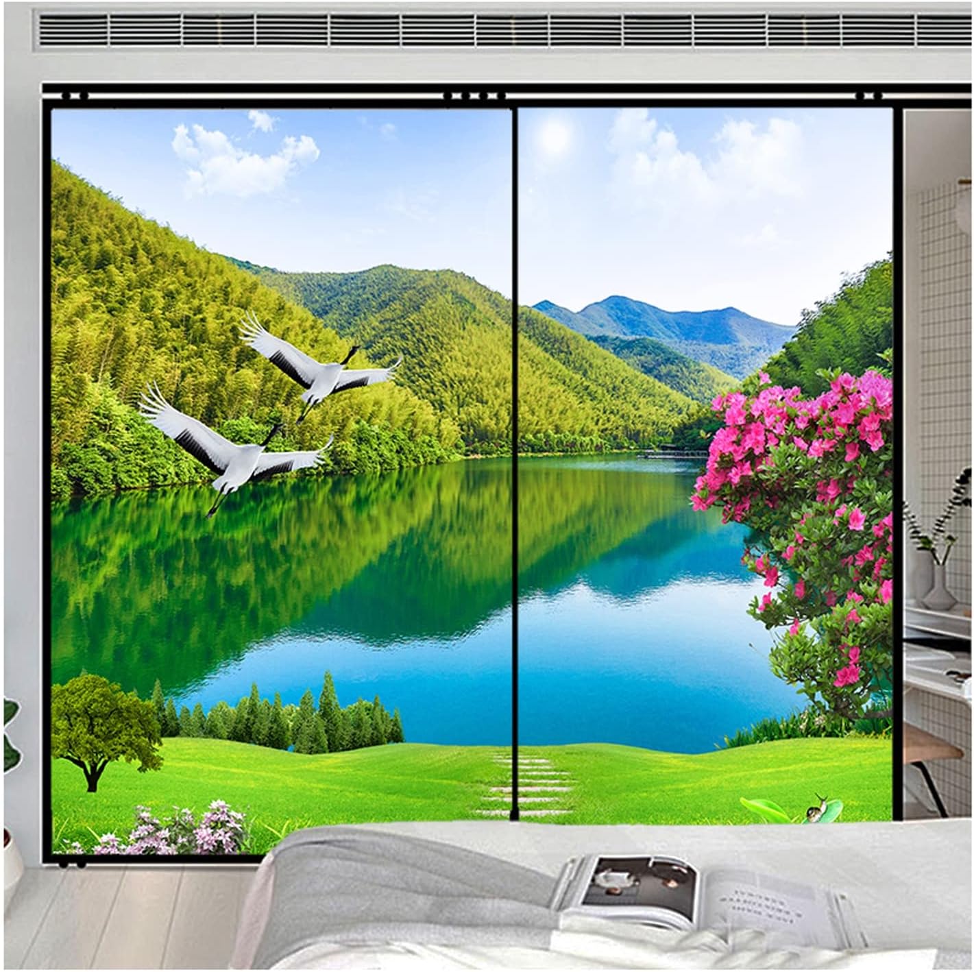 Siunwdiy Non Adhesive Decorative Privacy Frosted Window Film Landscape