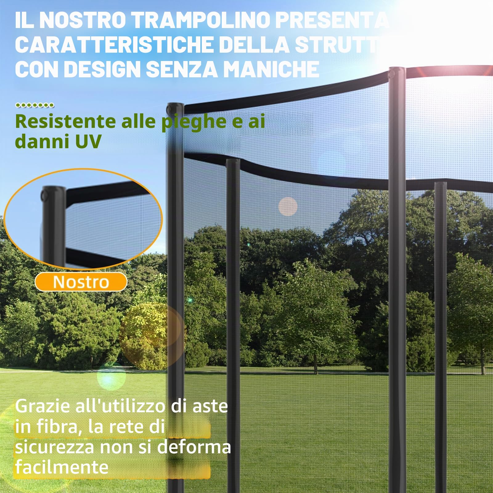 Grande Trampolino Familiare Rotondo 305 cm o 366 cm per Esterno, Kit Completo con Rete Sicura, Scala e Canestro da Basket per Bambini e Adolescenti
