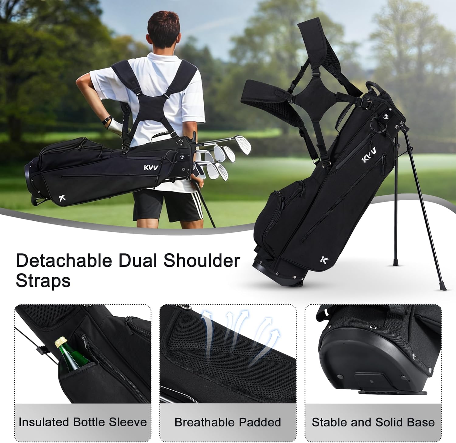 KVV Junior Golf Bag, Lightweight Golf Stand Bag for Young Players for Ages 4-6,6-8,9-12, 12 and Up