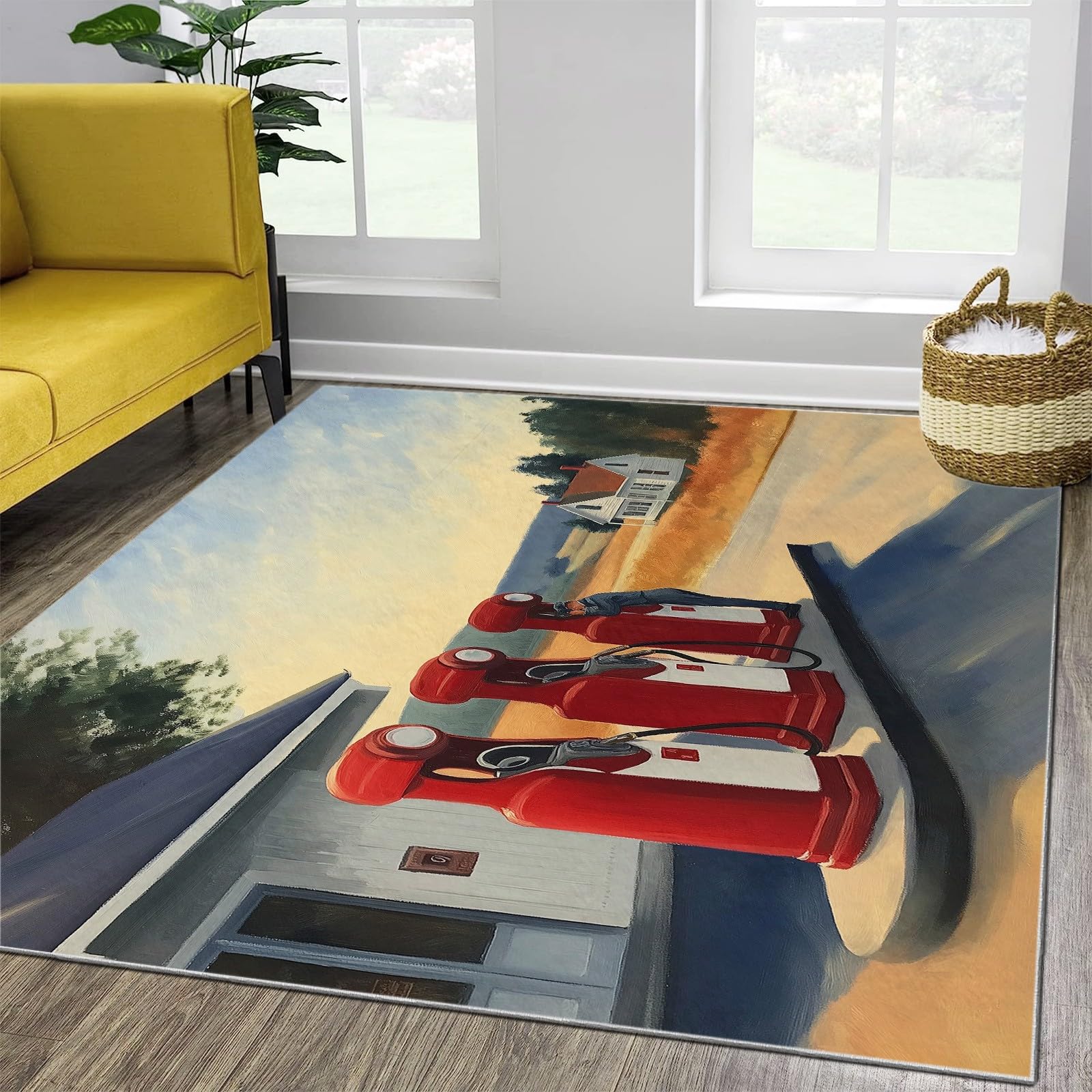 Styl obrazu olejnego, dywan na stację benzynową, 160 x 230 cm, nadruk, antypoślizgowy, można prać w pralce, dywan, miękki, odporny na blaknięcie, brązowy, do salonu, sypialni, mata dekoracyjna