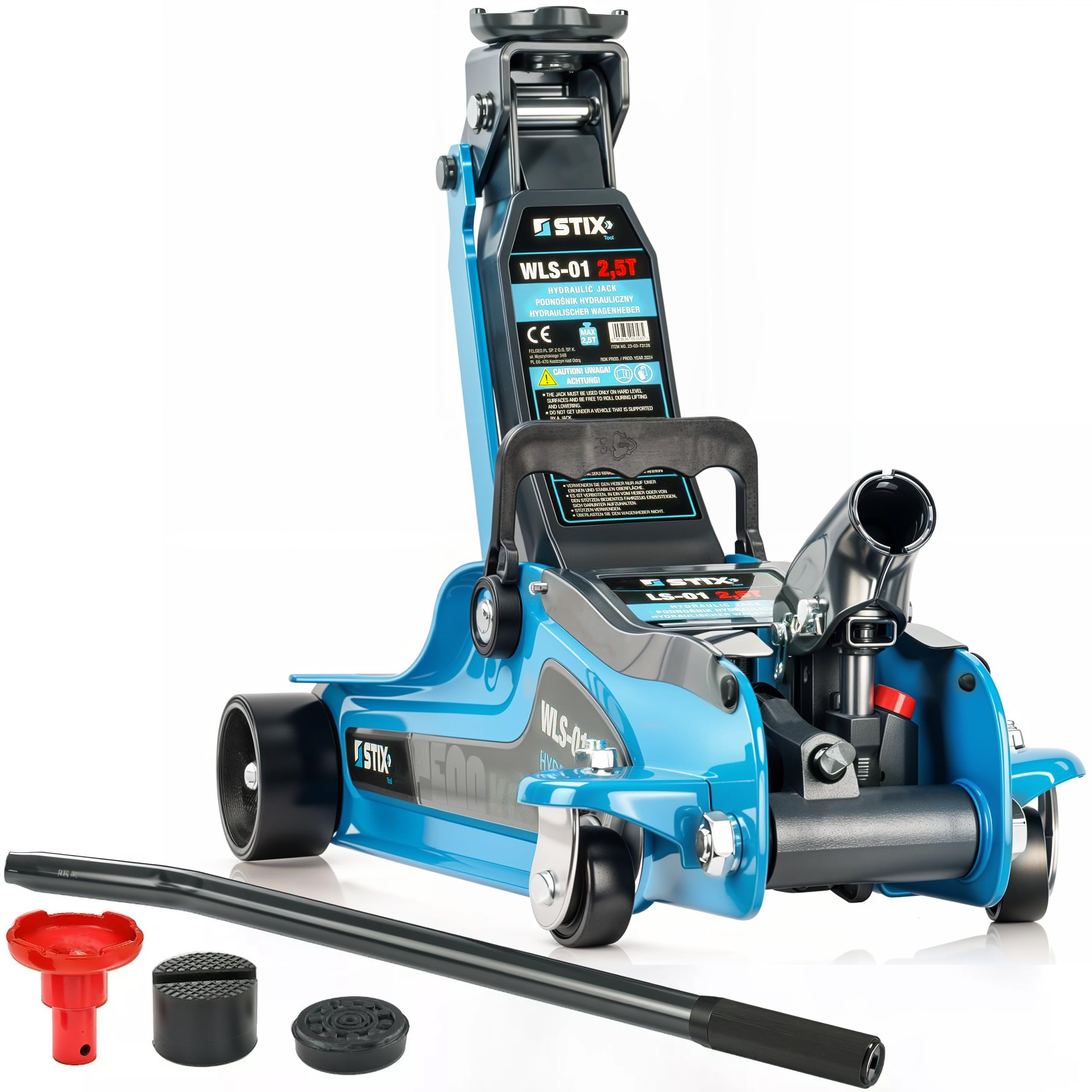 STIX Gato hidráulico LS-01, Rango de Altura 85-365 mm, Adaptador SUV Incluido, Gato de Carro Perfil bajo de 2,5T, Ligero y portátil con diseño Robusto