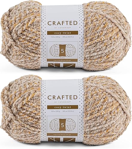 Crafted By Catherine Cozy Twist Yarn - Paquete de 2 (345 yardas cada madeja), beige multicolor, calibre 5 voluminoso