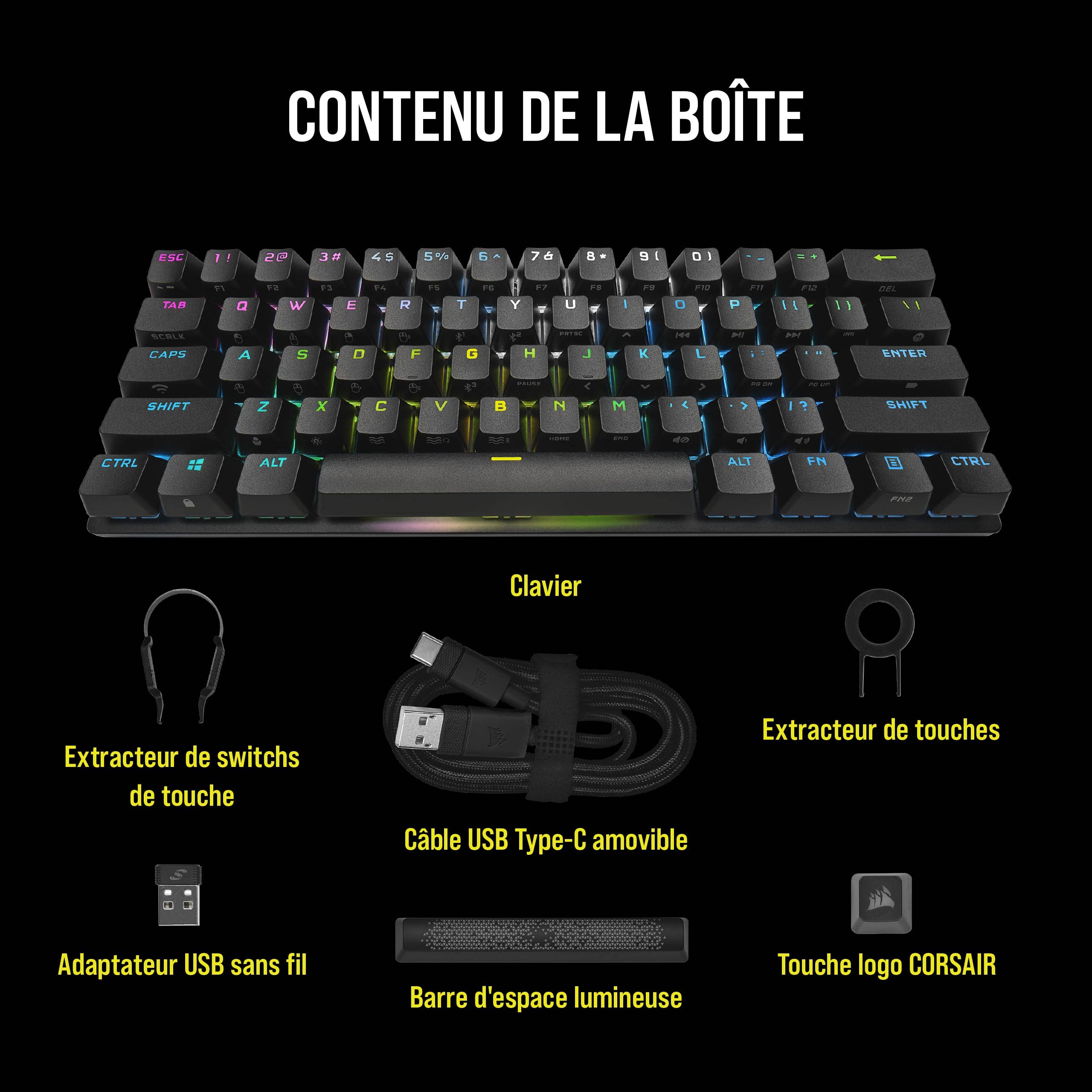 Corsair K70 Pro Mini Wireless RGB 60% Clavier Mécanique de Jeu - Commutateurs Cherry MX Red - Capuchons de Touches PBT Double-Shot - Compatible iCUE - PC, Mac, PS5, PS4, Xbox - AZERTY FR - Noir
