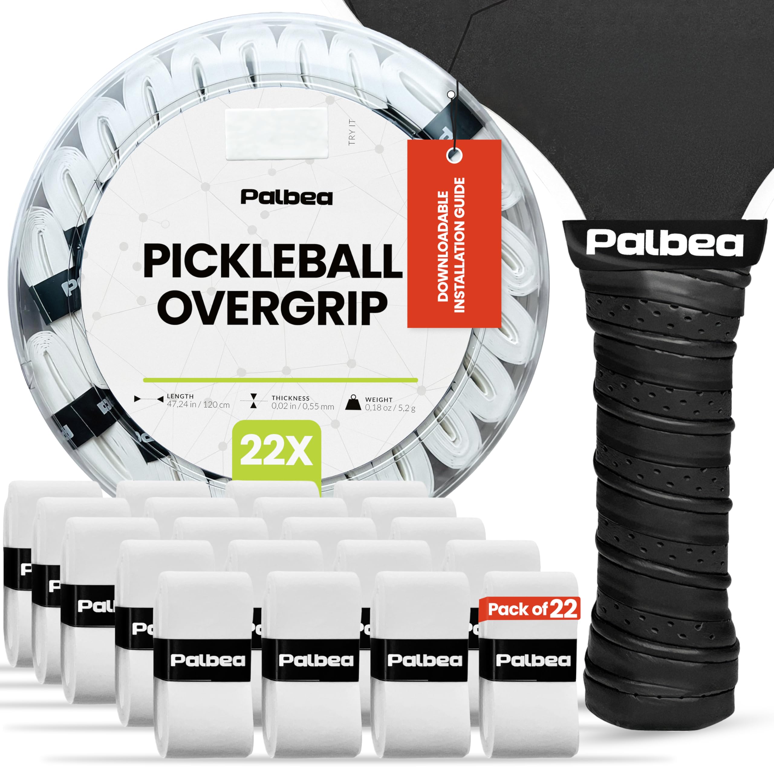 Pickleball OverGrip Tape - Pack of 3/6/12/22/60 - Extra Tacky White Pickleball Grip Tape - High Sweat Absorption & Non-Slip Soft Touch. Accessories