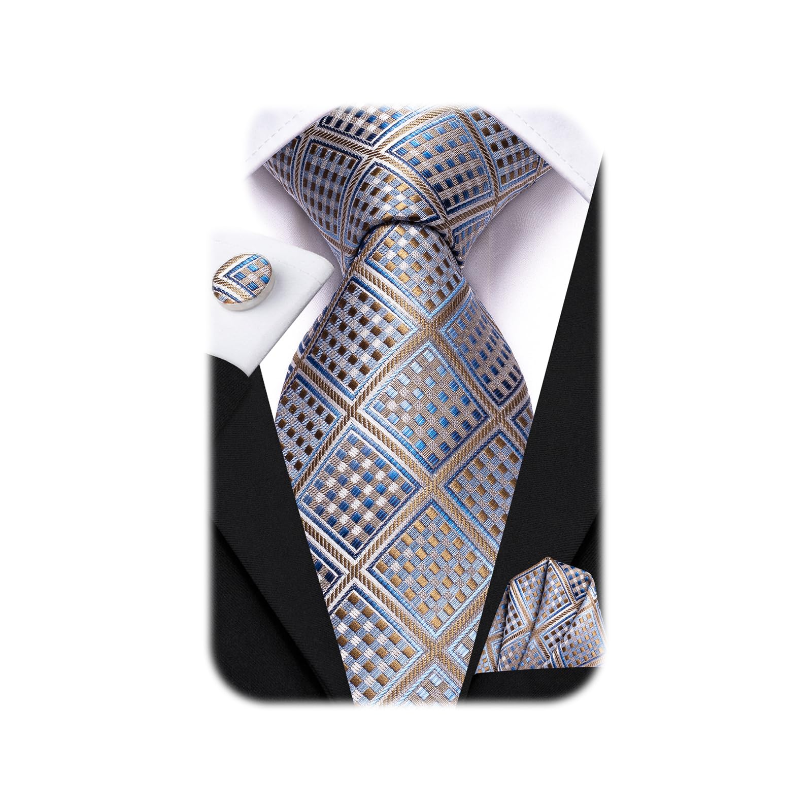 Mens Paisley Floral Silk Tie for Men Striped Necktie and Pocket Square Cufflinks Set Wedding Business