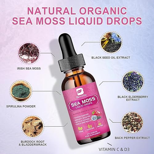 Miniatura 2 de B BEWORTHS Gomitas de saúco negro, gomitas de musgo marino y musgo marino y aceite de semillas negras para refuerzo de la inmunidad, articulaciones